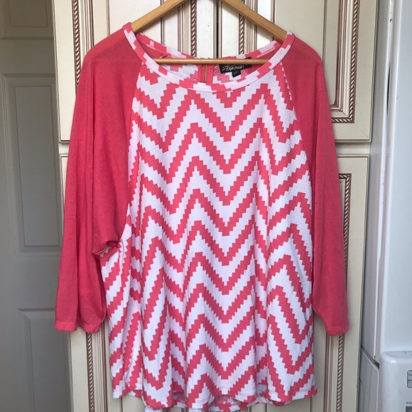 Almost Famous Tops - Plus Size Pink Chevron 3XL Cute Top Zipper Back